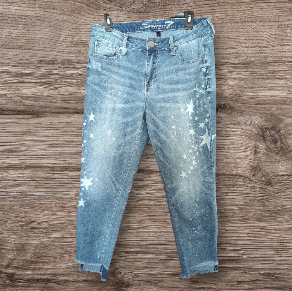 SEVEN 7 ANKLE SKINNY‎ Raw Hem STAR Print JEANS Size 12